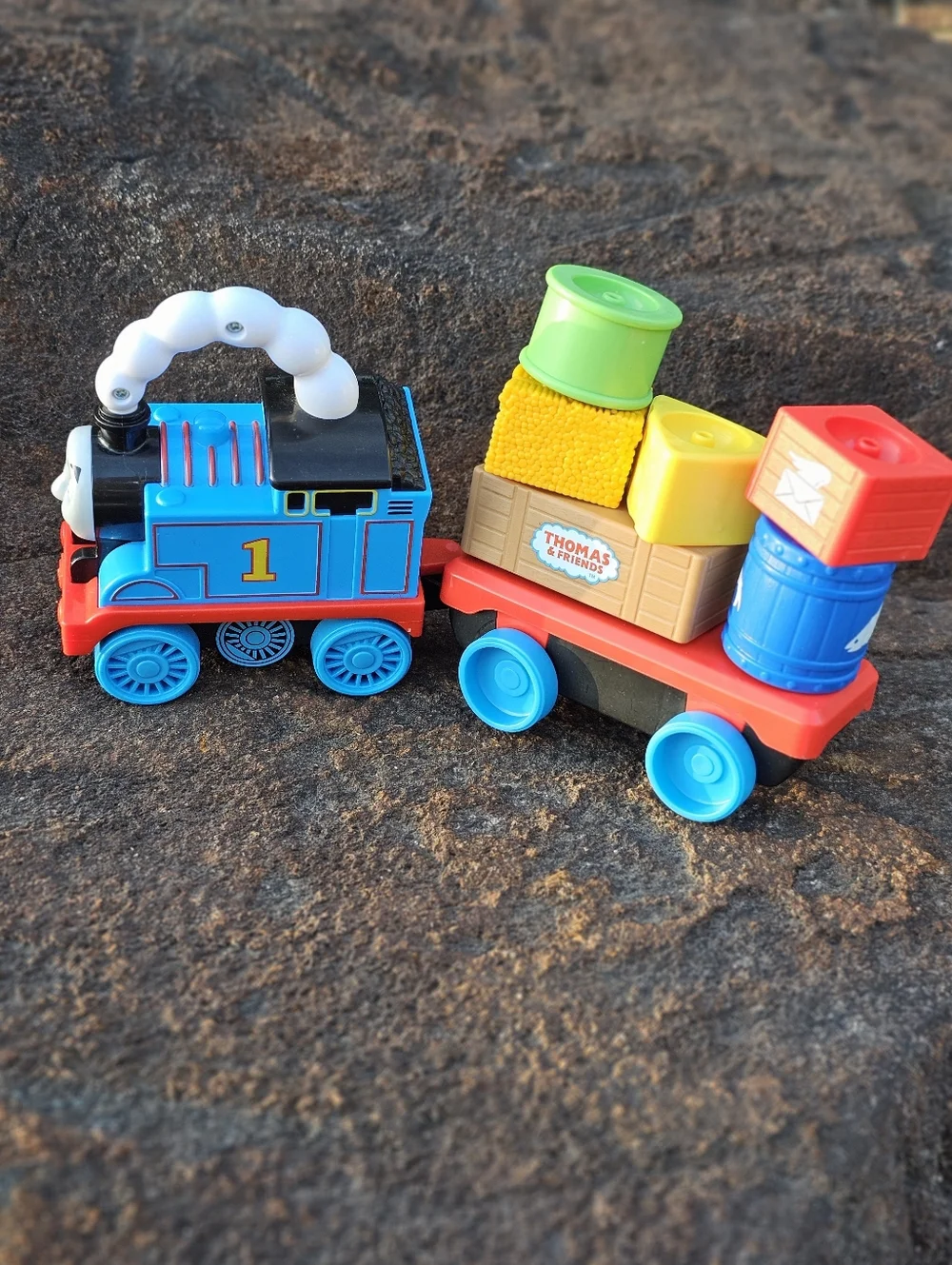 Thomas & Friends Wobble Stacker Blue Number 1 Engine with Colorful Cargo Pieces